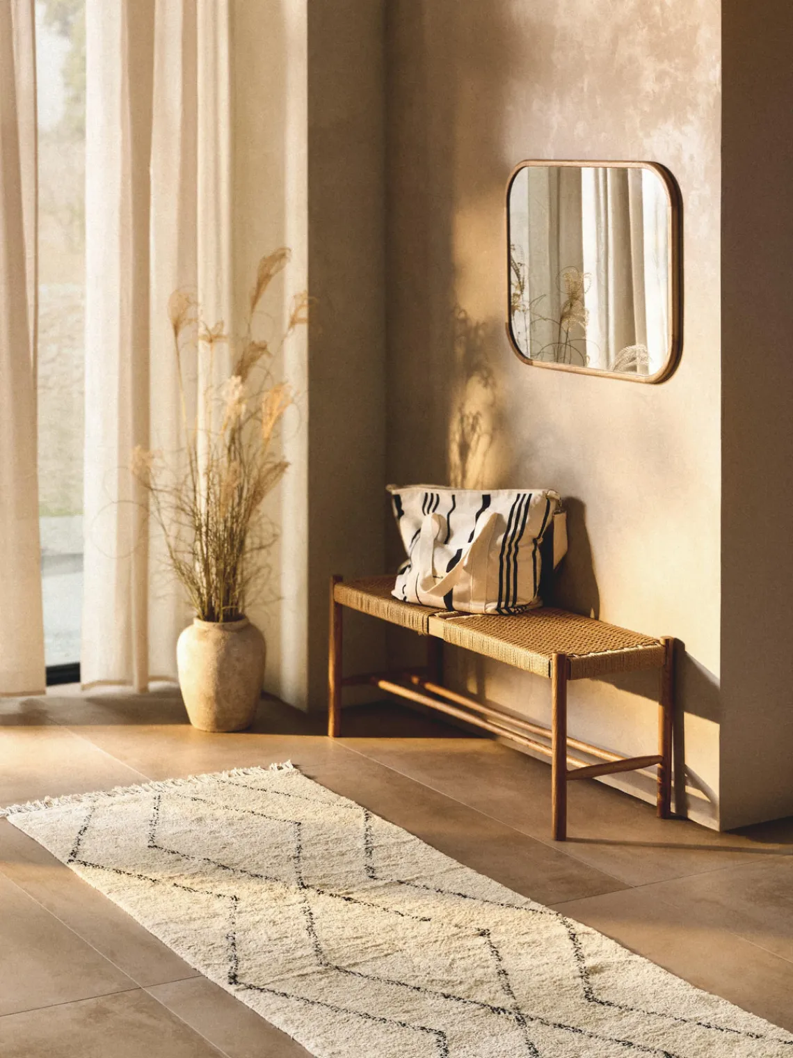 Westwing Collection Alfombra corredor artesanal de algodón con diseño de rombos y flecos Bina