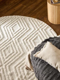 Westwing Collection Alfombra redonda de algodón texturizada Ziggy^ Redonda|Alfombras Rectangulares