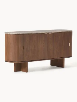 Westwing Collection Aparador de madera con esquinas redondeadas y tablero de mármol Zumi