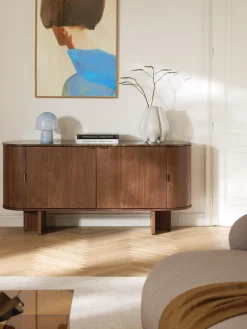 Westwing Collection Aparador de madera con esquinas redondeadas y tablero de mármol Zumi