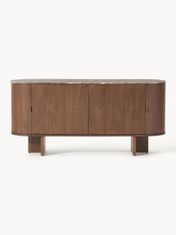 Westwing Collection Aparador de madera con esquinas redondeadas y tablero de mármol Zumi