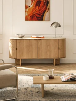 Westwing Collection Aparador de madera con esquinas redondeadas y tablero de travertino Zumi^ Aparadores