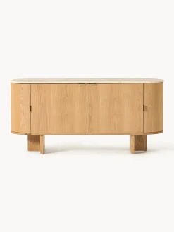 Westwing Collection Aparador de madera con esquinas redondeadas y tablero de travertino Zumi^ Aparadores