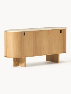Westwing Collection Aparador de madera con esquinas redondeadas y tablero de travertino Zumi^ Aparadores