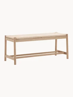 Banco artesanal de madera de roble y mimbre Eton^ Bancos|Bancos