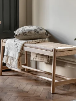 Banco artesanal de madera de roble y mimbre Eton^ Bancos|Bancos