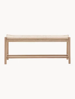 Banco artesanal de madera de roble y mimbre Eton^ Bancos|Bancos