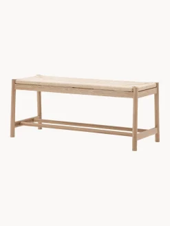 Banco artesanal de madera de roble y mimbre Eton^ Bancos|Bancos