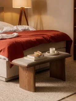 Westwing Collection Banco de madera de roble con cojín de asiento Chandler