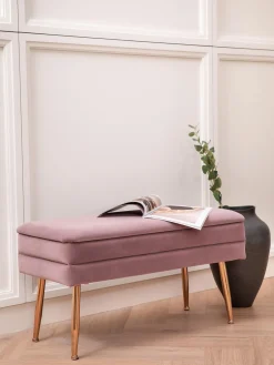 Bizzotto Banco de terciopelo con espacio de almacenamiento Pavlina^ Bancos|Bancos