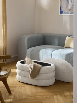 Westwing Collection Banco pequeño tapizado en tejido bouclé con espacio de almacenamiento Alto