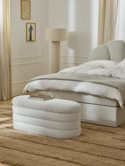 Westwing Collection Banco tapizado en tejido bouclé con espacio de almacenaje Alto