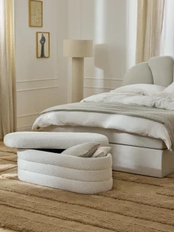 Westwing Collection Banco tapizado en tejido bouclé con espacio de almacenaje Alto