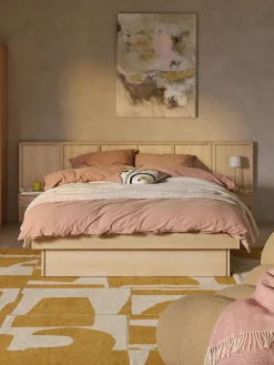 Westwing Collection Cama con mesitas de noche y cabecero de madera Nanto