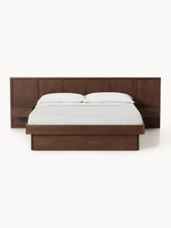 Westwing Collection Cama con mesitas de noche y cabecero de madera Nanto