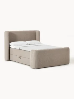 Westwing Collection Cama continental en tejido bouclé con espacio de almacenamiento Perla