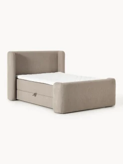 Westwing Collection Cama continental en tejido bouclé con espacio de almacenamiento Perla