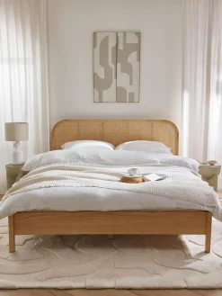 Westwing Collection Cama de madera con cabecero en tejido vienés Jones