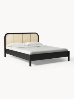 Westwing Collection Cama de madera con cabecero en tejido vienés Jones