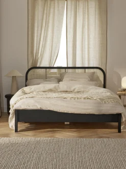 Westwing Collection Cama de madera con cabecero en tejido vienés Jones