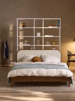 Westwing Collection Cama de madera con cabecero en tejido bouclé Jones