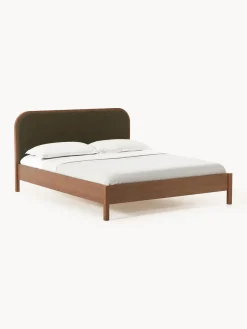 Westwing Collection Cama de madera con cabecero en tejido bouclé Jones