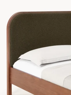 Westwing Collection Cama de madera con cabecero en tejido bouclé Jones
