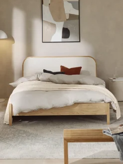 Westwing Collection Cama de madera con cabecero en tejido bouclé Jones