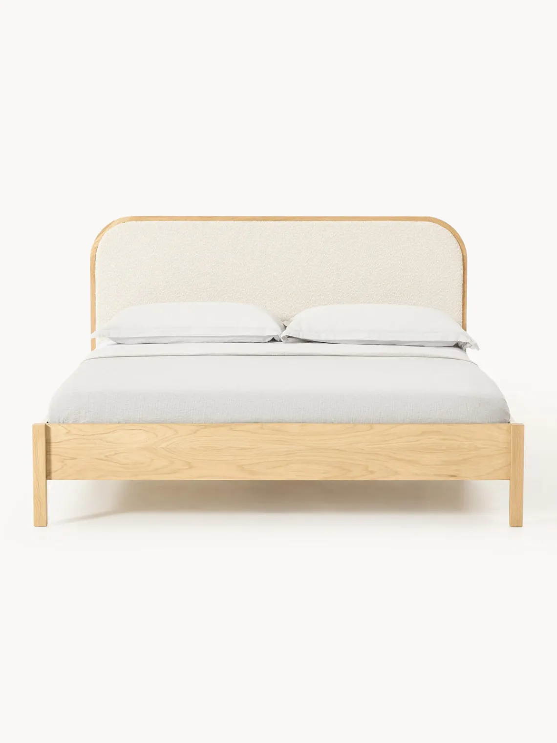 Westwing Collection Cama de madera con cabecero en tejido bouclé Jones