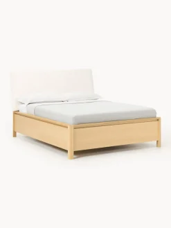 Westwing Collection Cama de madera con cabecero tapizado y cajones Santiago