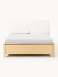 Westwing Collection Cama de madera con cabecero tapizado y cajones Santiago