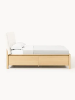 Westwing Collection Cama de madera con cabecero tapizado y cajones Santiago