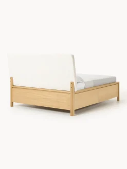Westwing Collection Cama de madera con cabecero tapizado y cajones Santiago