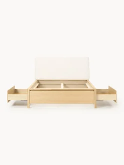 Westwing Collection Cama de madera con cabecero tapizado y cajones Santiago