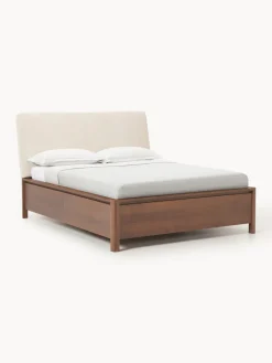 Westwing Collection Cama de madera con cabecero tapizado y cajones Santiago