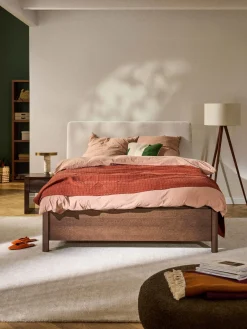 Westwing Collection Cama de madera con cabecero tapizado y cajones Santiago