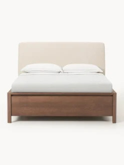 Westwing Collection Cama de madera con cabecero tapizado y cajones Santiago
