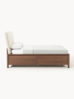Westwing Collection Cama de madera con cabecero tapizado y cajones Santiago