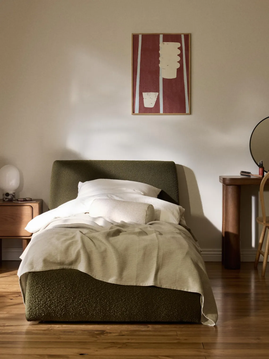 Westwing Collection Cama individual en tejido bouclé con espacio de almacenamiento Cloud^ Camas Individuales|Camas Tapizadas