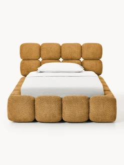 Westwing Collection Cama individual tapizada en borreguillo bouclé con espacio de almacenamiento Tayla