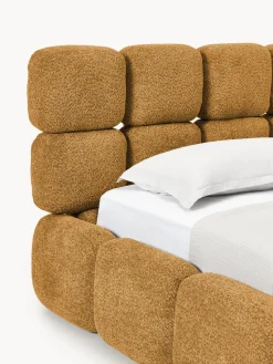 Westwing Collection Cama individual tapizada en borreguillo bouclé con espacio de almacenamiento Tayla