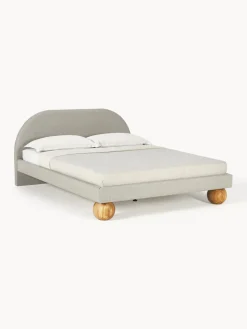 Westwing Collection Cama tapizada con patas esfericas de madera Rena