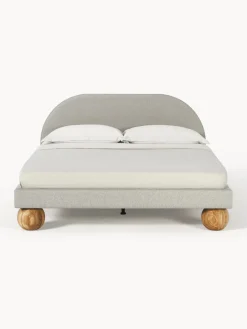 Westwing Collection Cama tapizada con patas esfericas de madera Rena