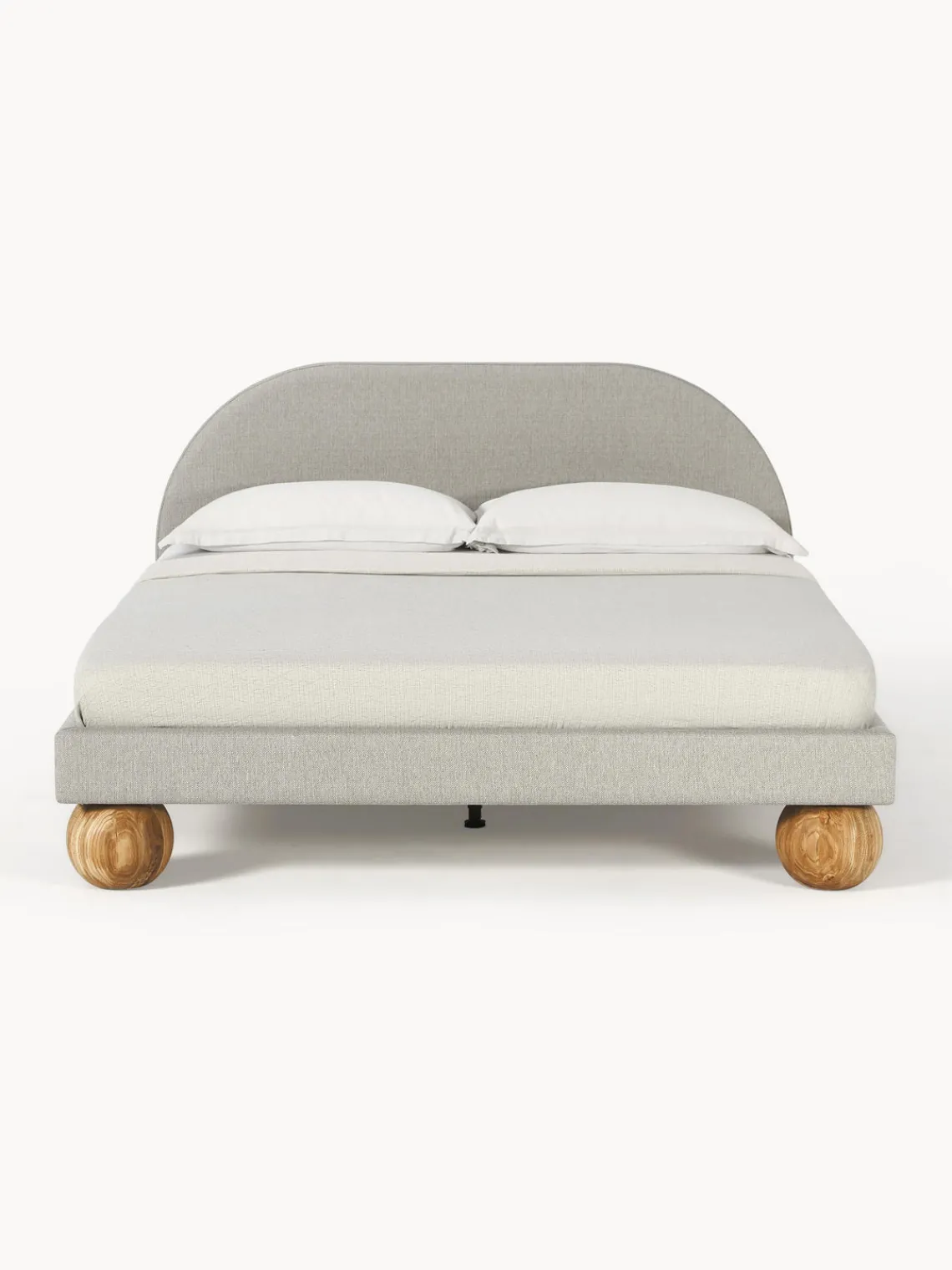 Westwing Collection Cama tapizada con patas esfericas de madera Rena