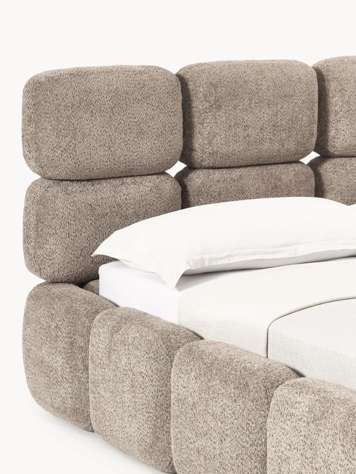 Westwing Collection Cama tapizada de boreguillo bouclé con espacio de almacenamiento Tayla