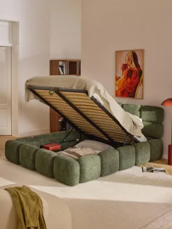 Westwing Collection Cama tapizada de boreguillo bouclé con espacio de almacenamiento Tayla