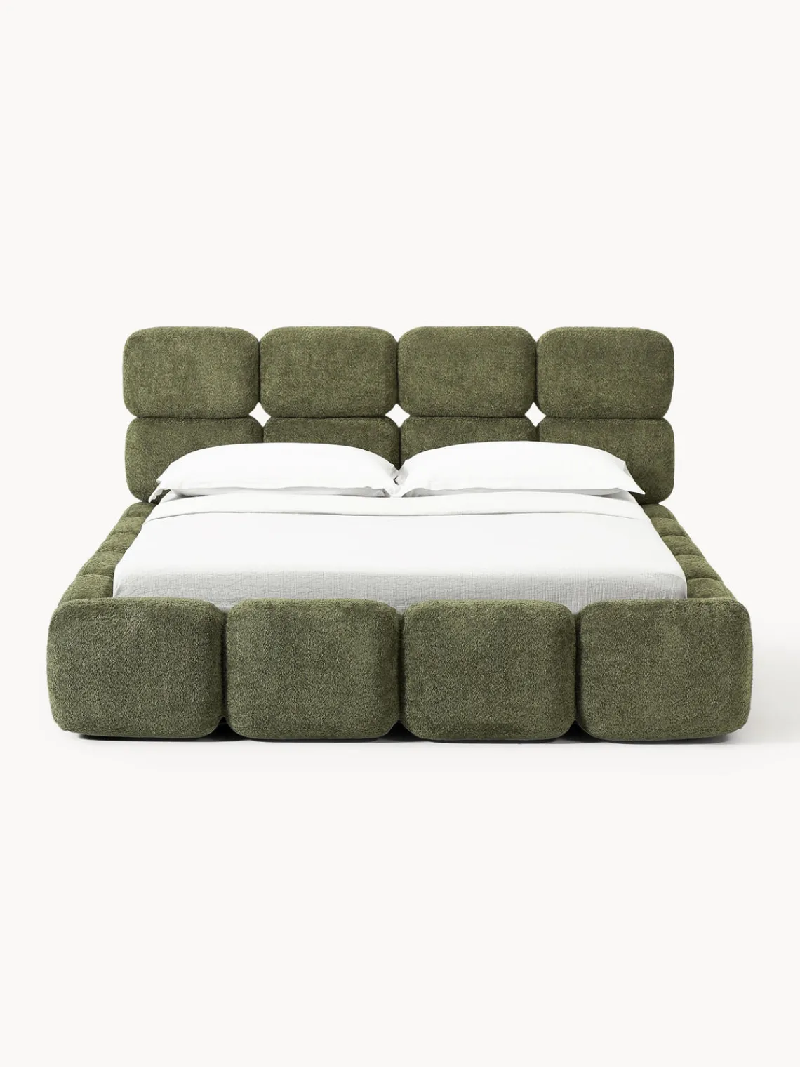 Westwing Collection Cama tapizada de boreguillo bouclé con espacio de almacenamiento Tayla