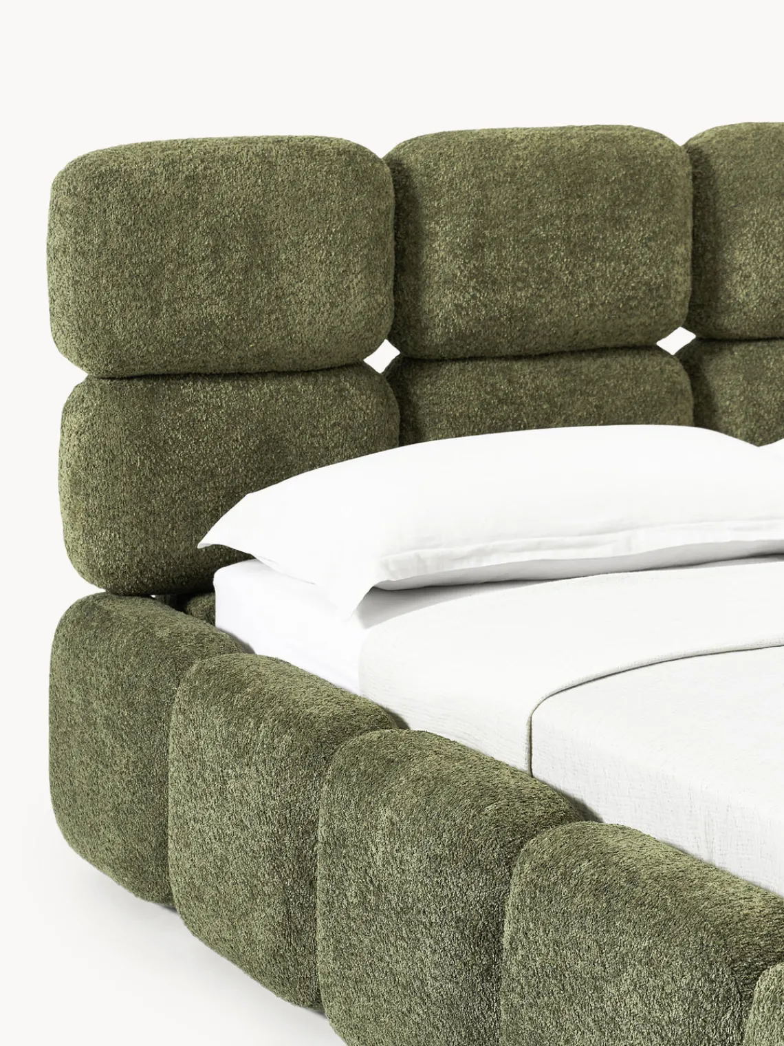 Westwing Collection Cama tapizada de boreguillo bouclé con espacio de almacenamiento Tayla