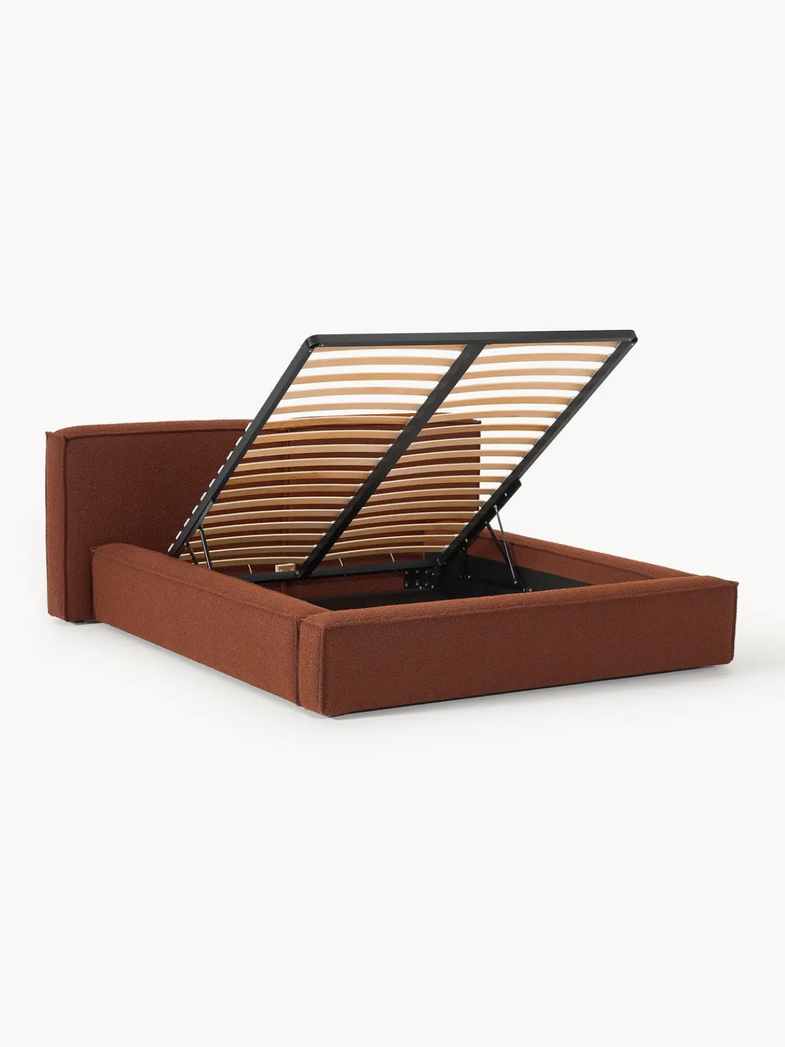 Westwing Collection Cama tapizada en tejido bouclé Lennon, con espacio de almacenamiento