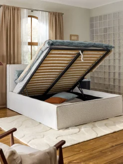 Westwing Collection Cama tapizada en tejido bouclé con espacio de almacenamiento Dream